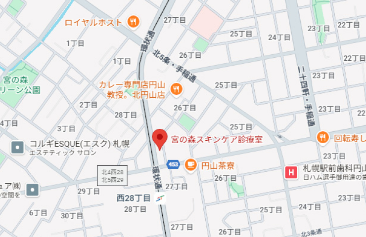 西28丁目駅と宮の森スキンケア診療室の周辺地図
